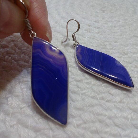 Stunning PURPLE BOTSWANA AGATE Handmade Sterling 925 Dangle Earrings #859C - Picture 2 of 3